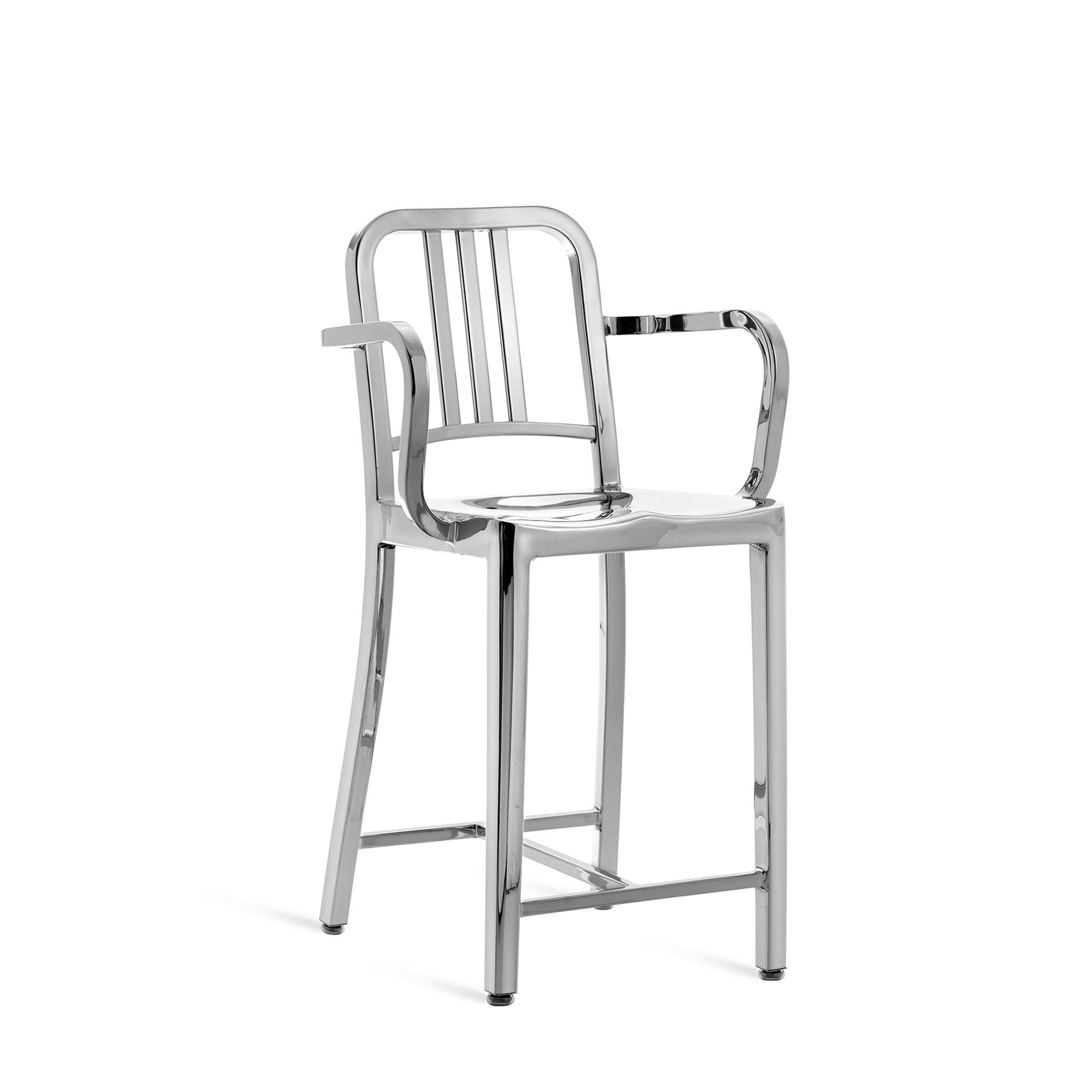 First built for use on submarines in 1944, the Navy chair has been in continuous production ever since. With the famous 77 step process, our craftsmen take soft, recycled aluminum, hand form and weld it- then temper it for strength. Finally, the