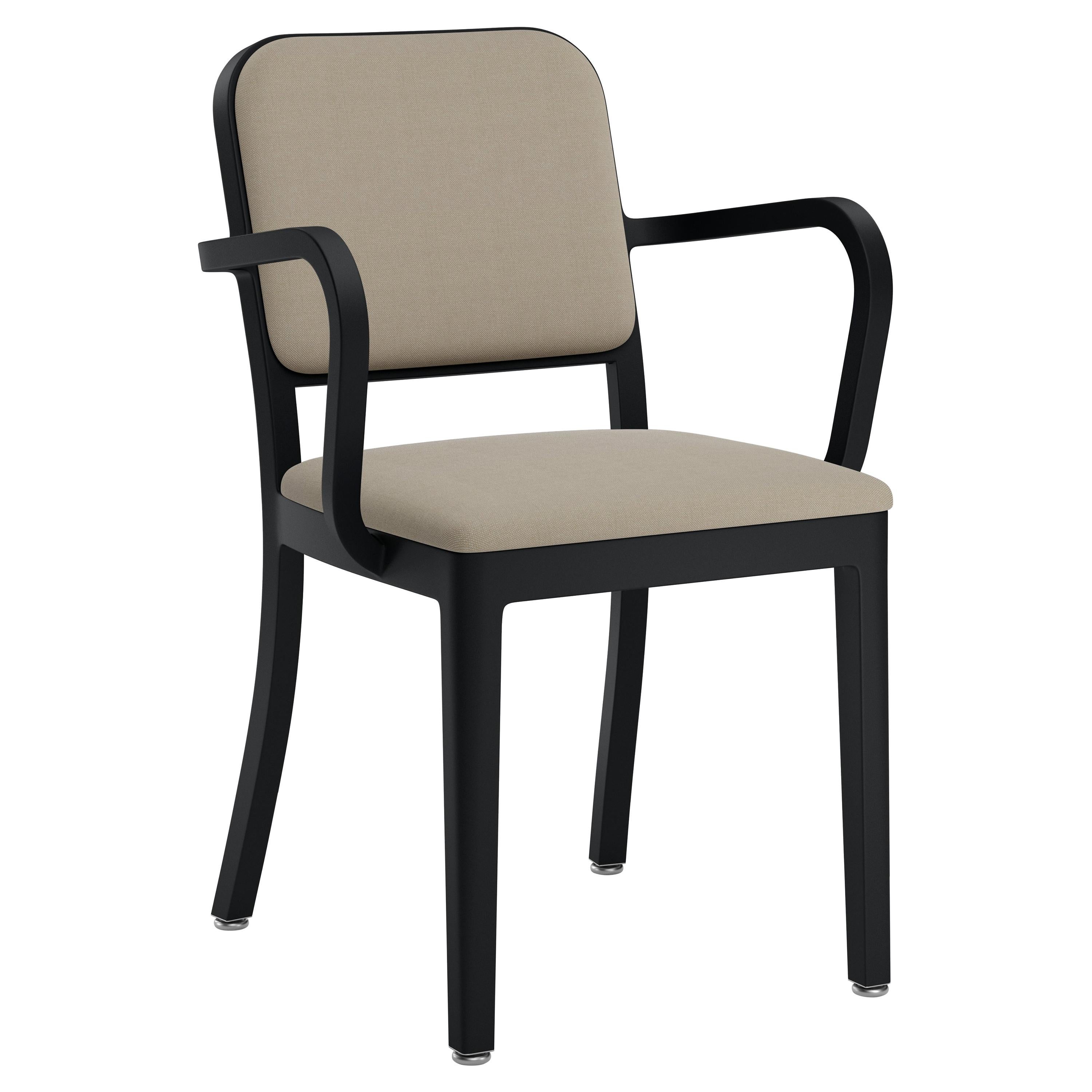 Emeco Navy Officer Armchair in Beige Fabric with Black Powder Coated Frame For Sale