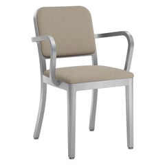 Emeco Navy Officer Armchair in Beige Fabric with Brushed Aluminum Frame