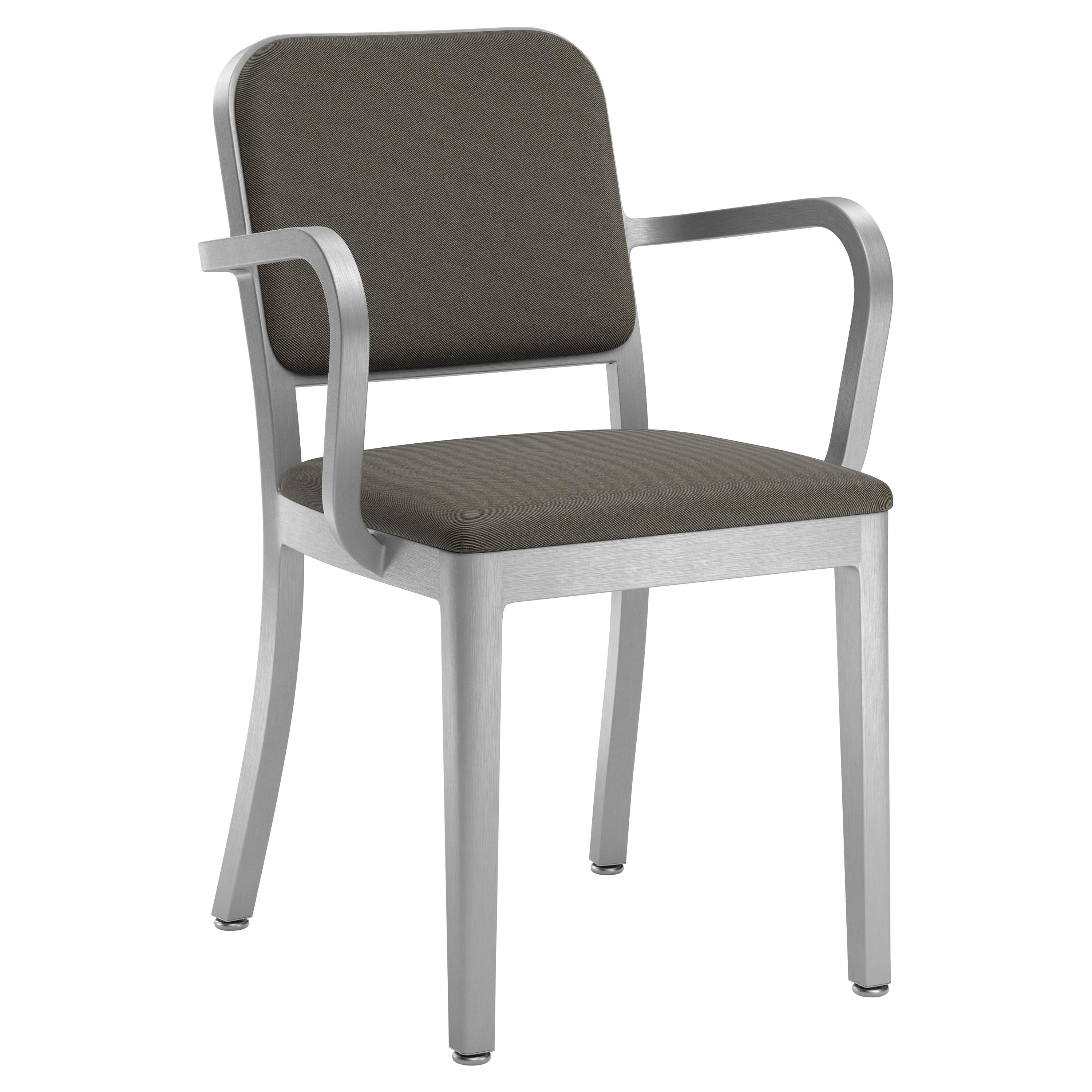 Emeco Navy Officer Armchair in Black Fabric with Brushed Aluminum Frame For Sale