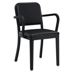 Emeco Navy Officer Armchair in Black Leather and Black Powder Coated Frame