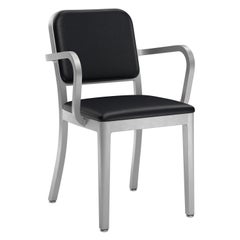 Emeco Navy Officer Armchair in Black Leather with Brushed Aluminum Frame