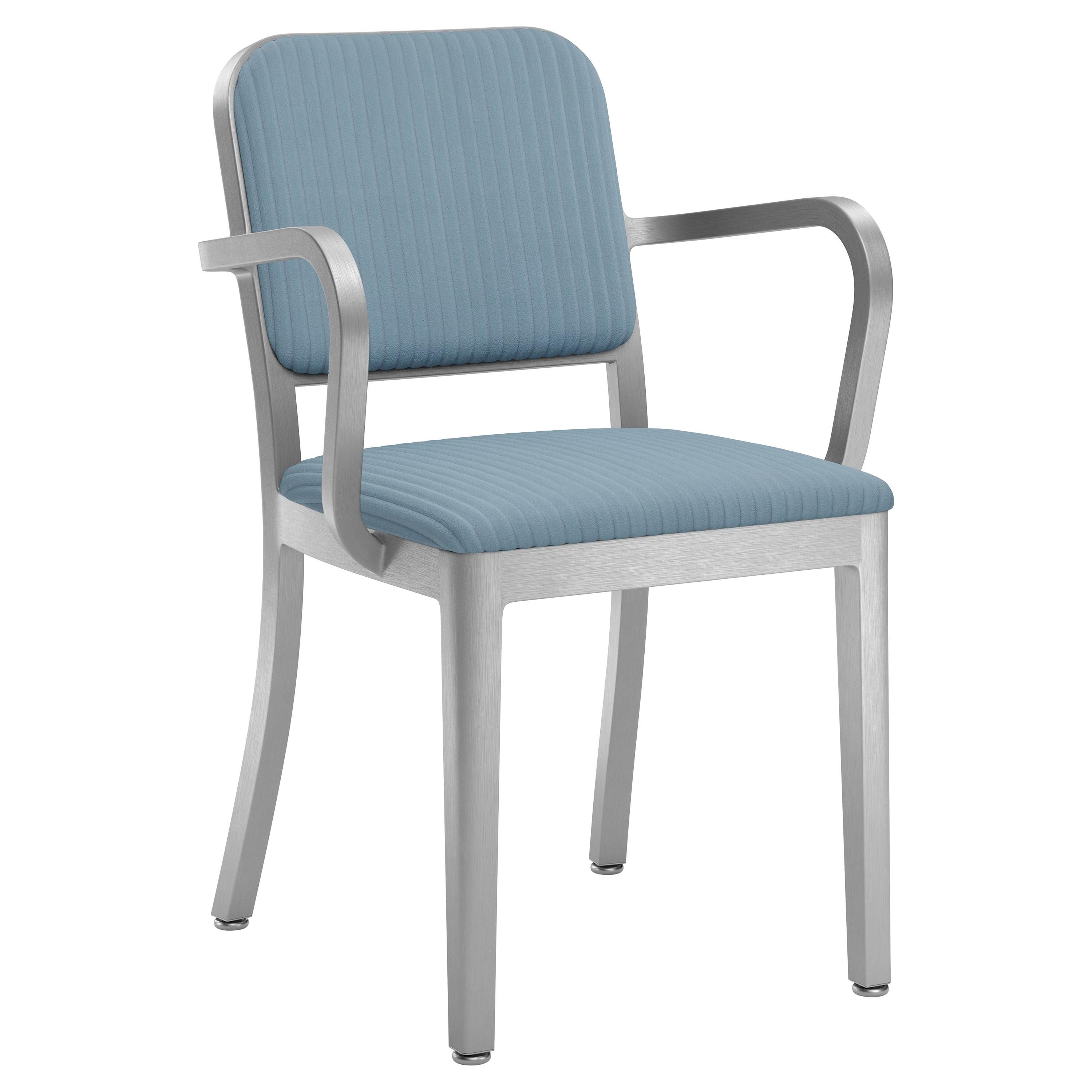 Emeco Navy Officer Armchair in Blue Fabric with Brushed Aluminum Frame