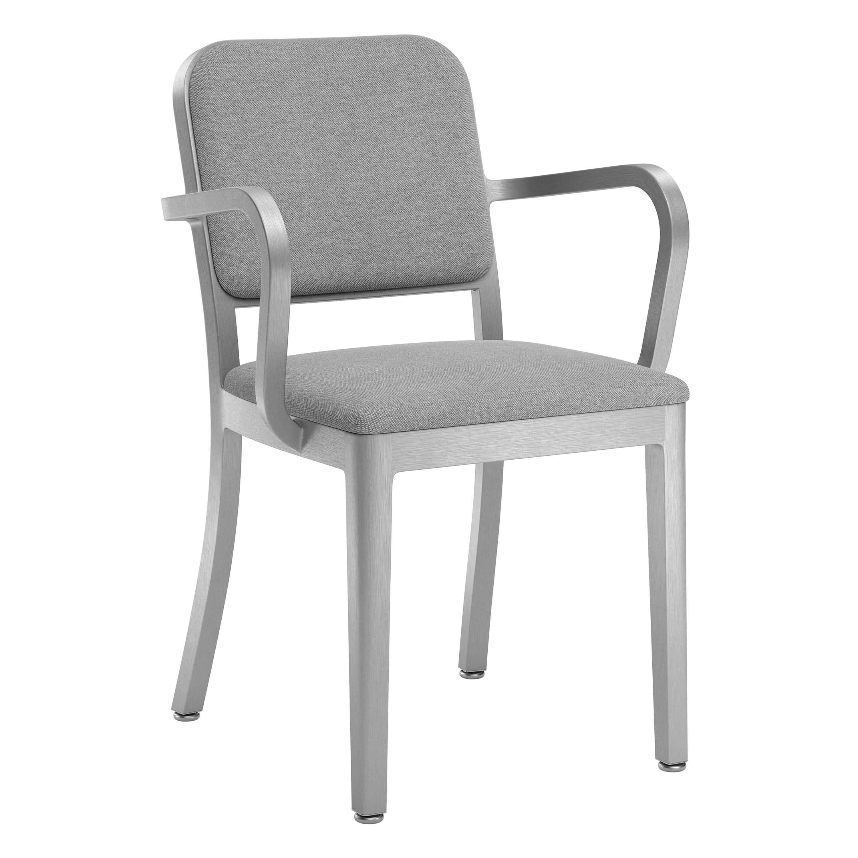 Emeco Navy Officer Armchair in Grey Fabric with Brushed Aluminum Frame For Sale