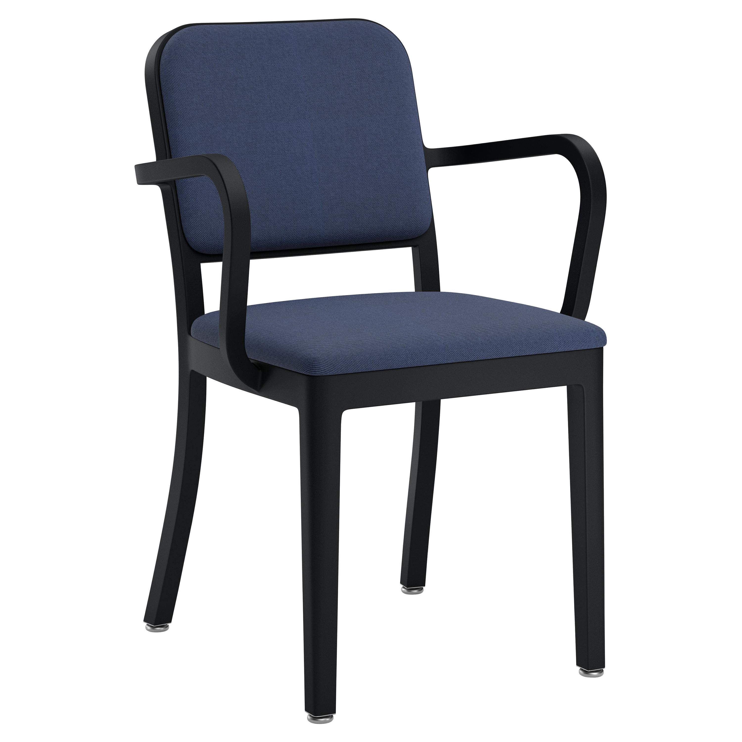 Emeco Navy Officer Armchair in Navy Blue Fabric with Black Powder Coated Frame For Sale