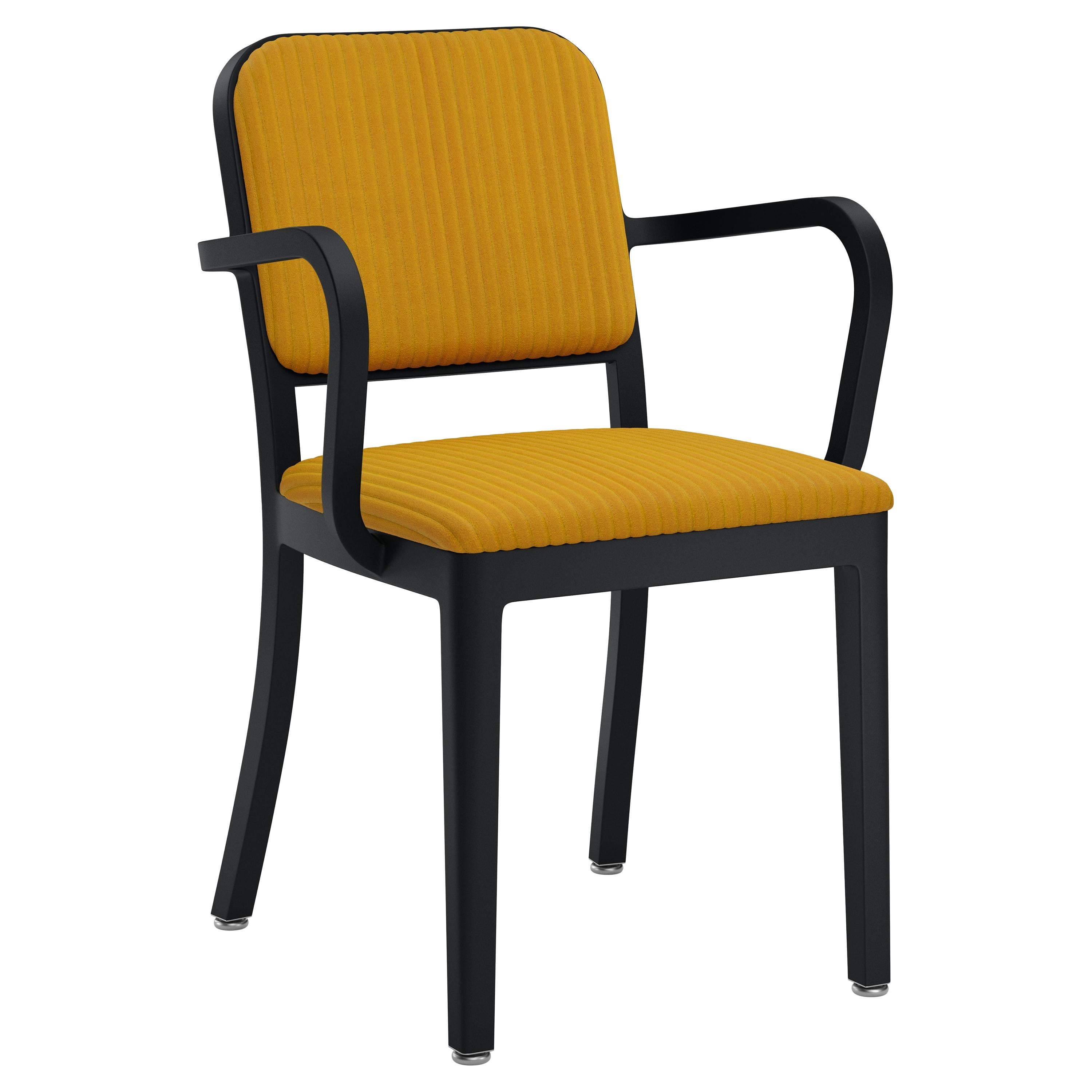 Emeco Navy Officer Armchair in Yellow Fabric with Black Powder Coated Frame