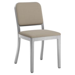 Emeco Navy Officer Side Chair in Beige Fabric with Brushed Aluminum Frame