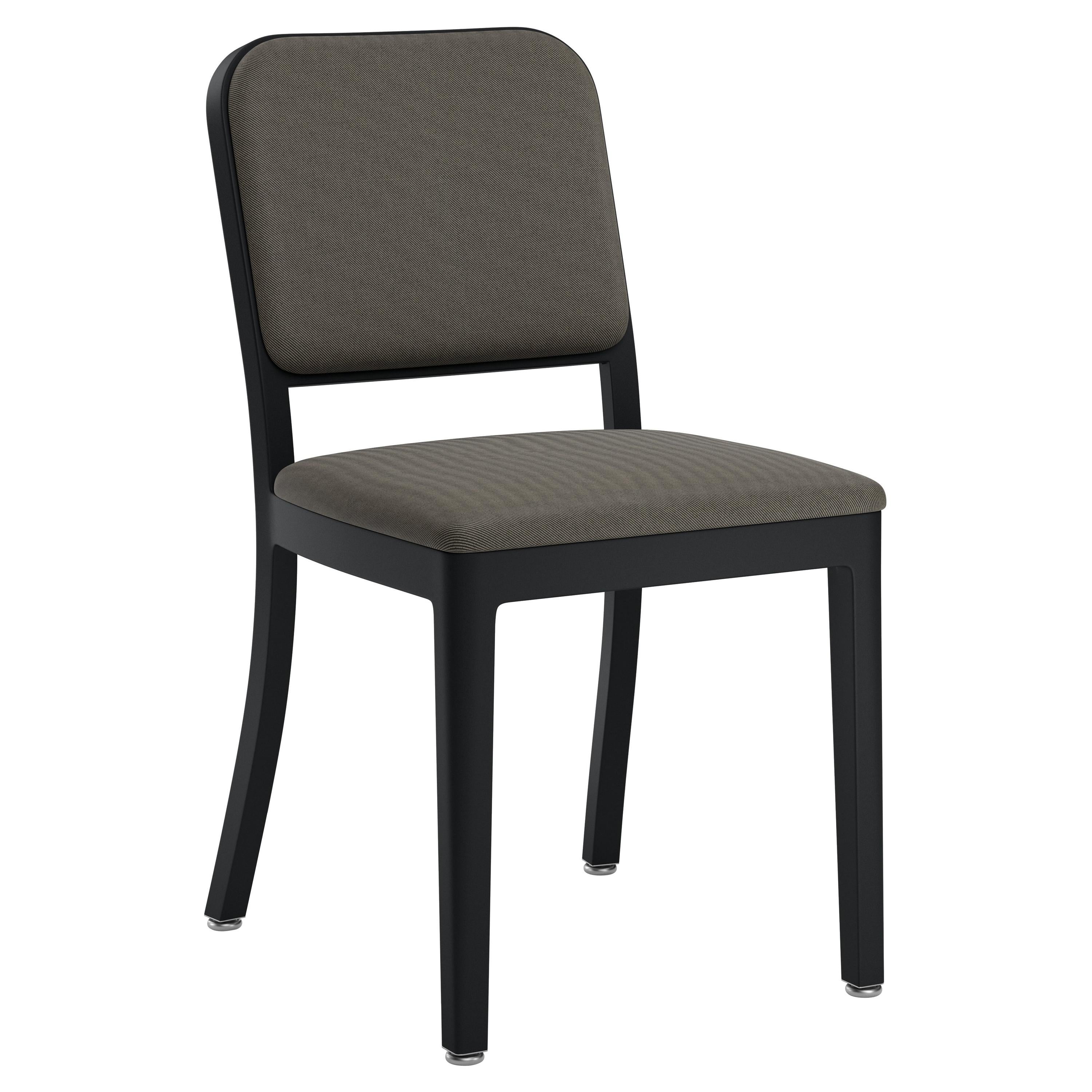 Emeco Navy Officer Side Chair in Black Fabric with Black Powder Coated Frame For Sale