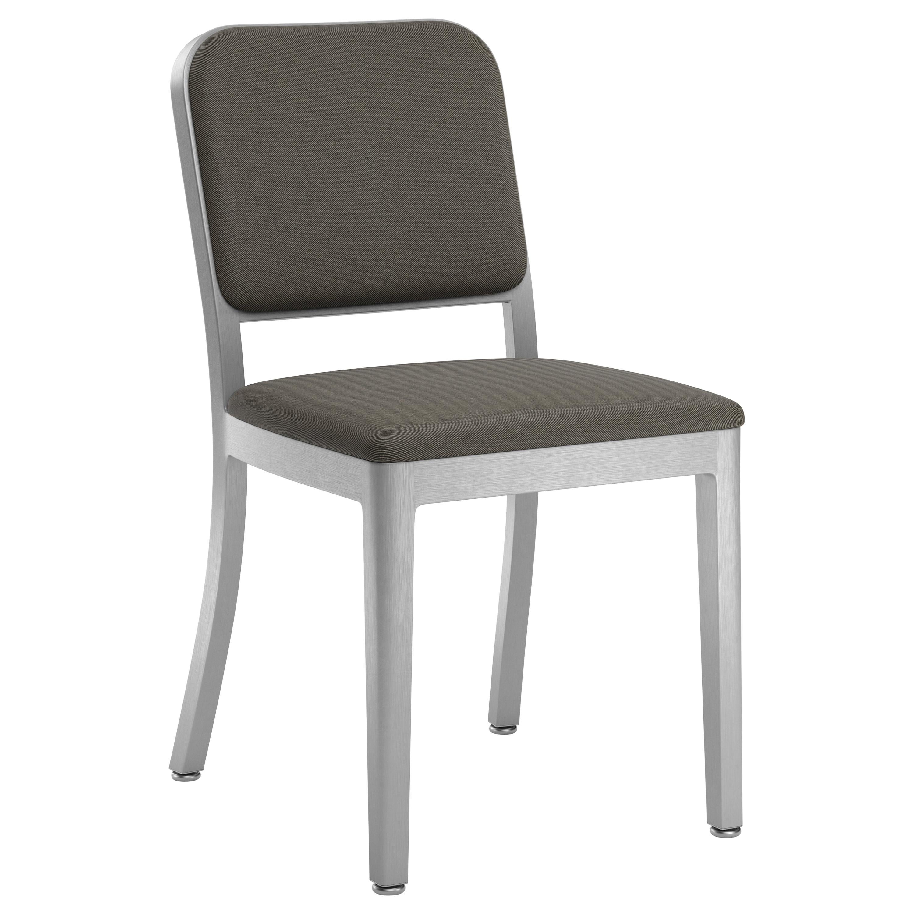 Emeco Navy Officer Side Chair in Black Fabric with Brushed Aluminum Frame For Sale