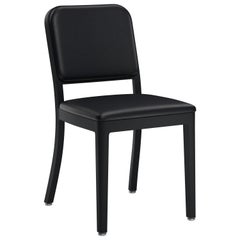 Emeco Navy Officer Side Chair in Black Leather and Black Powder Coated Frame