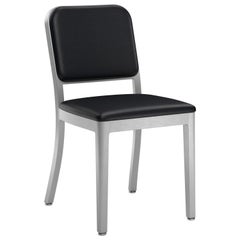 Emeco Navy Officer Side Chair in Black Leather with Brushed Aluminum Frame