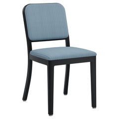 Emeco Navy Officer Side Chair in Blue Fabric with Black Powder Coated Frame