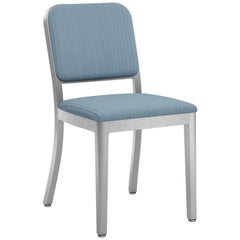 Emeco Navy Officer Side Chair in Blue Fabric with Brushed Aluminum Frame