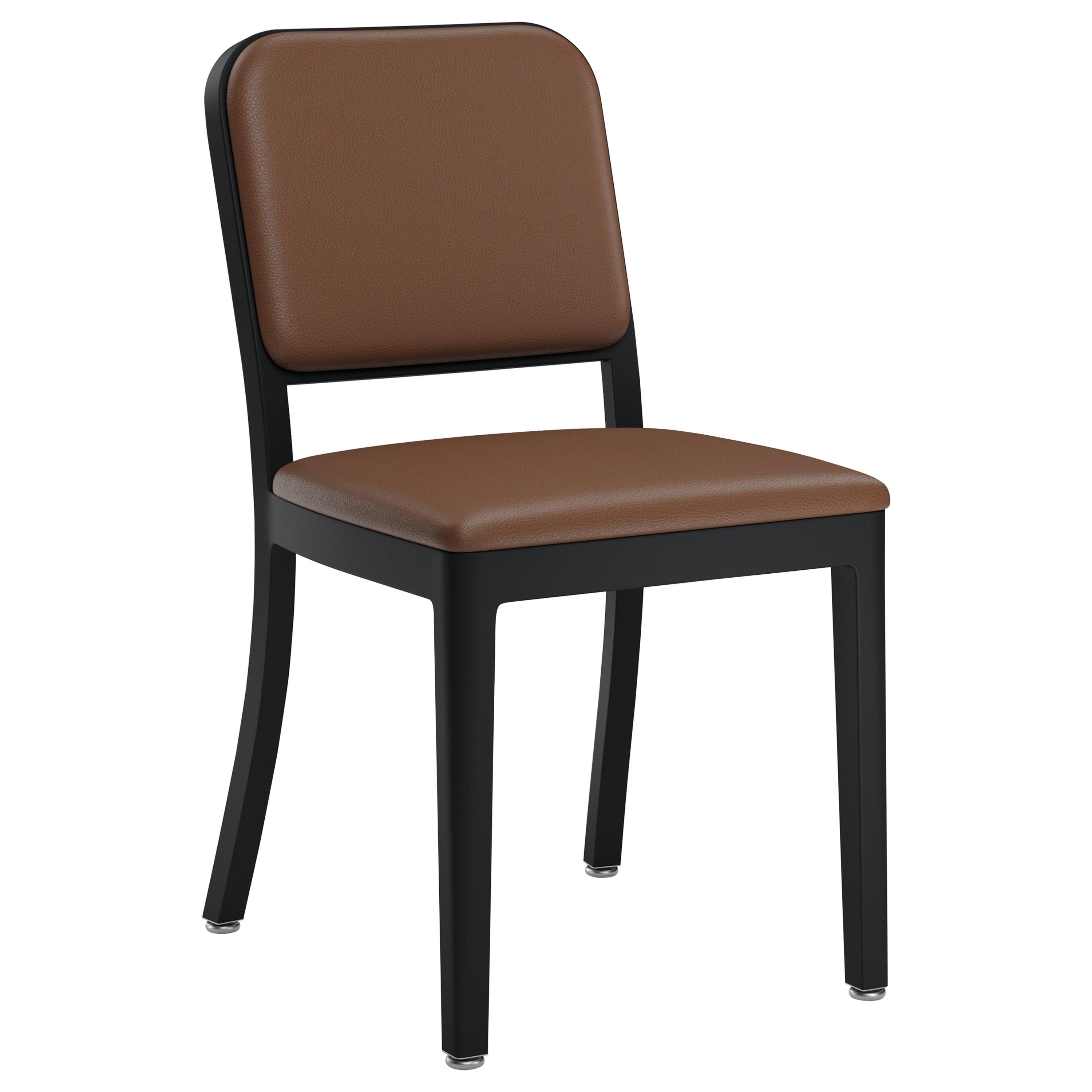 Emeco Navy Officer Side Chair in Brown Leather and Black Powder Coated Frame