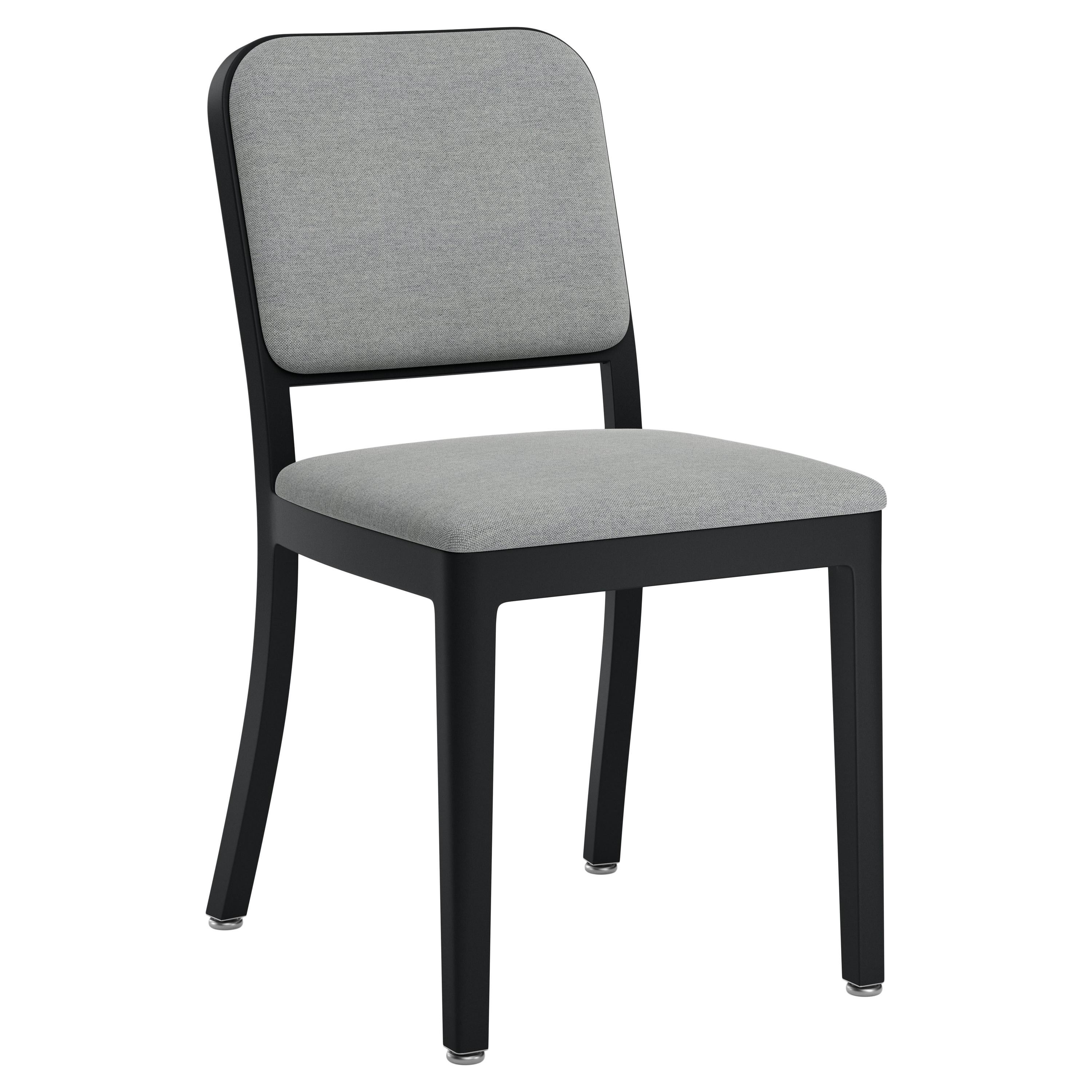 Emeco Navy Officer Side Chair in Grey Fabric with Black Powder Coated Frame For Sale