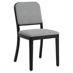 Emeco Navy Officer Side Chair in Grey Fabric with Black Powder Coated Frame
