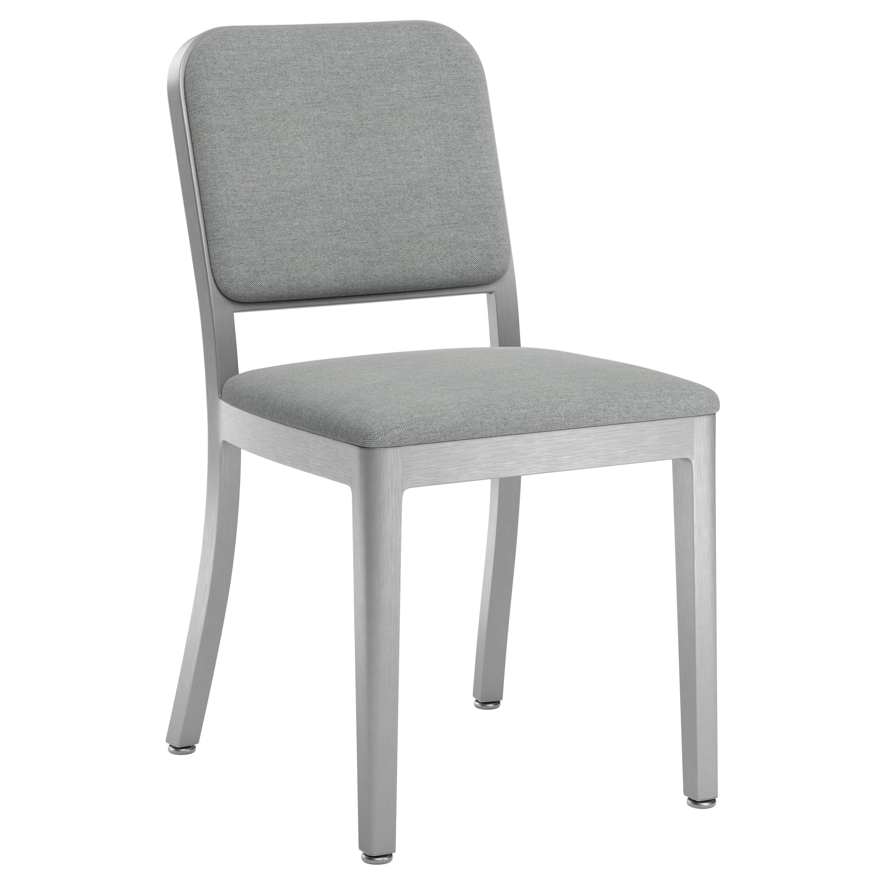 Emeco Navy Officer Side Chair in Grey Fabric with Brushed Aluminum Frame For Sale