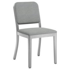 Emeco Navy Officer Side Chair in Grey Fabric with Brushed Aluminum Frame