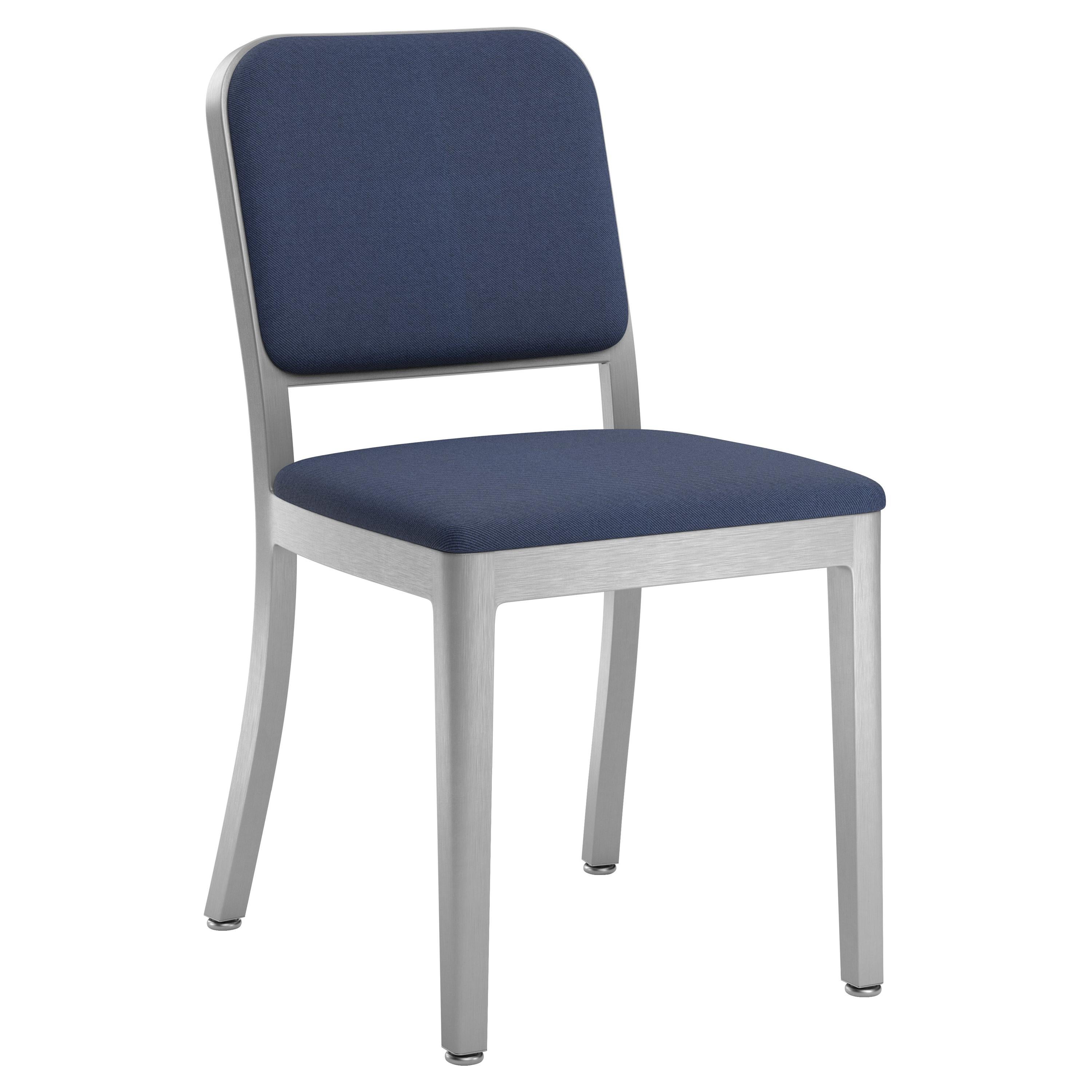Emeco Navy Officer Side Chair in Navy Blue Fabric with Aluminum Frame