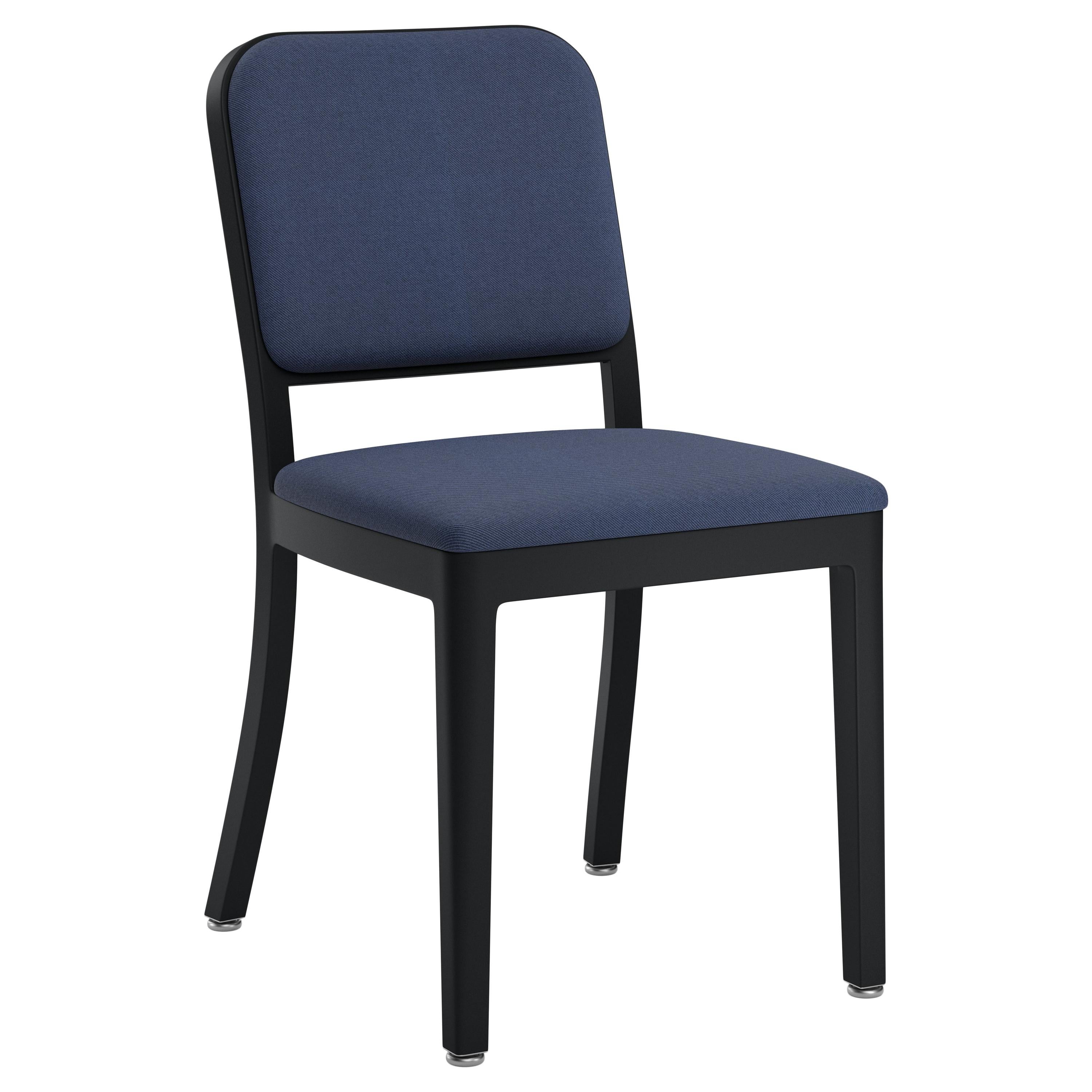 Emeco Navy Officer Side Chair in Navy Blue Fabric with Black Powder Coated Frame For Sale