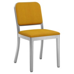 Emeco Navy Officer Side Chair in Yellow Fabric with Brushed Aluminum Frame