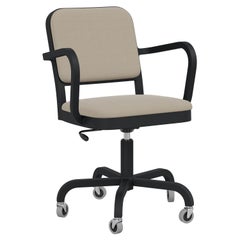Emeco Navy Officer Swivel Armchair in Beige Fabric & Black Powder Coated Frame