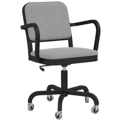 Emeco Navy Officer Swivel Armchair in Grey Fabric with Black Powder Coated Frame