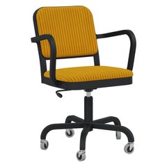 Emeco Navy Officer Swivel Armchair in Yellow Fabric & Black Powder Coated Frame