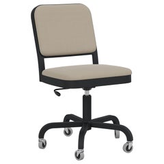Emeco Navy Officer Swivel Chair in Beige Fabric with Black Powder Coated Frame