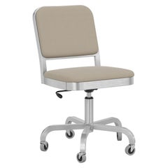 Emeco Navy Officer Swivel Chair in Beige Fabric with Brushed Aluminum Frame