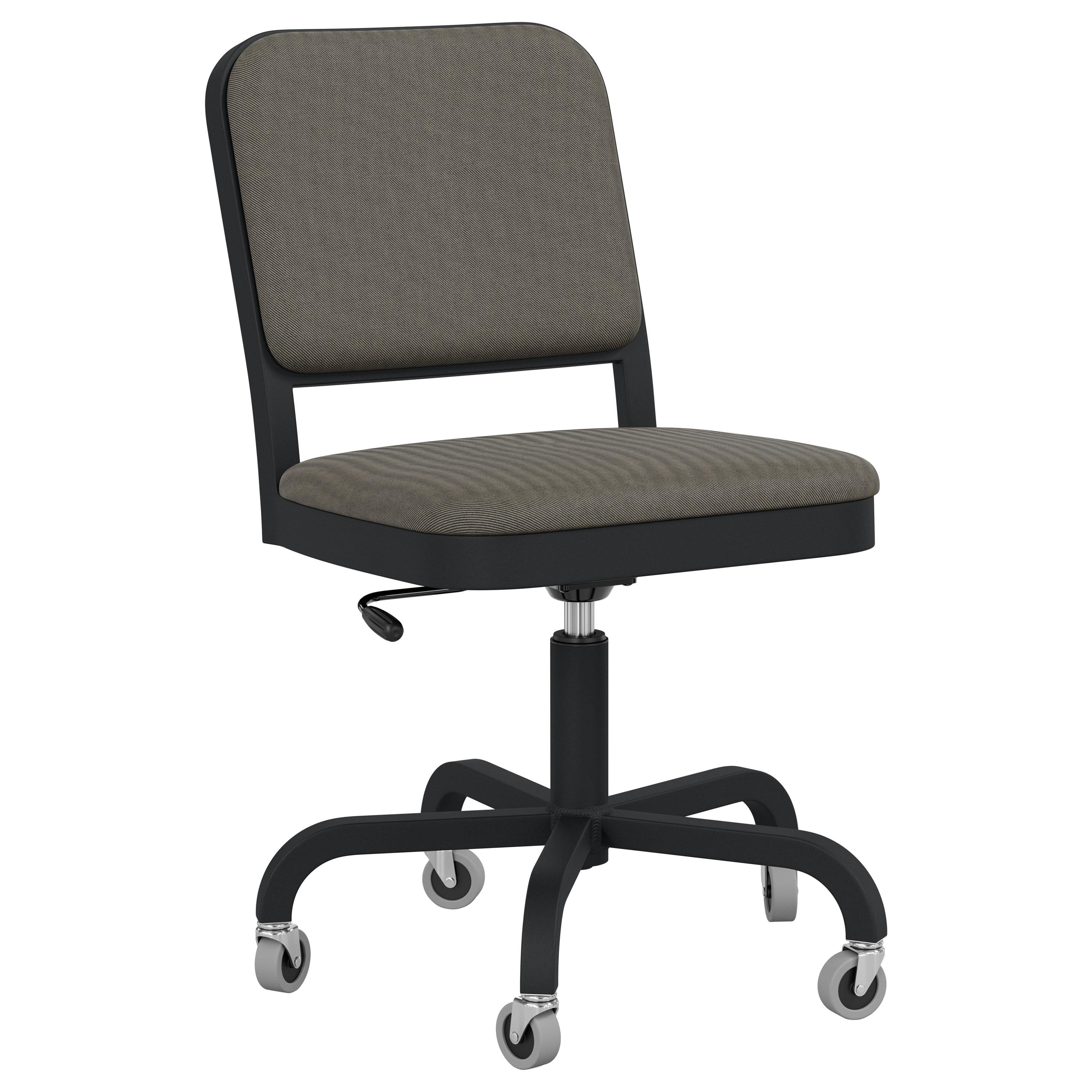 Emeco Navy Officer Swivel Chair in Black Fabric with Black Powder Coated Frame