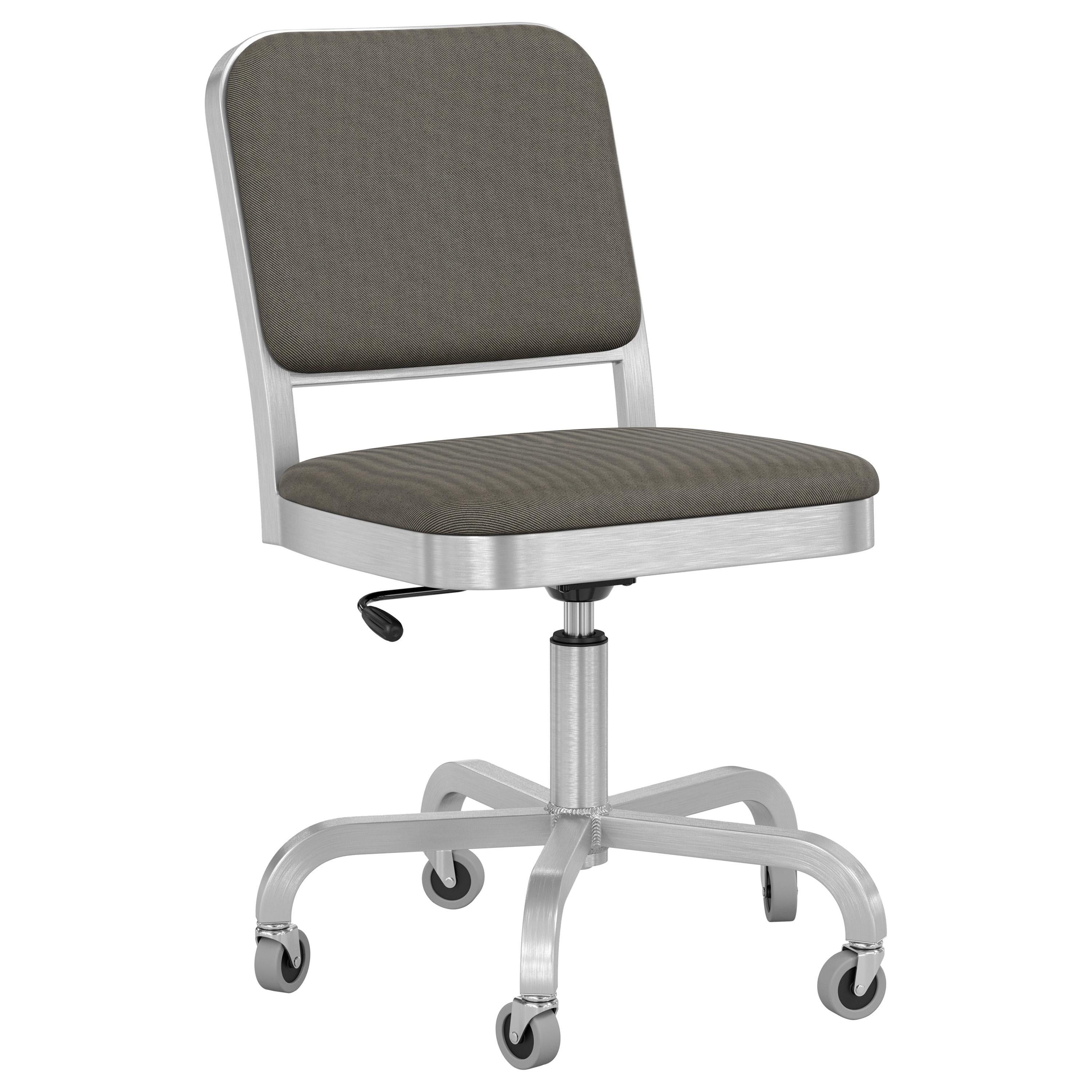 Emeco Navy Officer Swivel Chair in Black Fabric with Brushed Aluminum Frame For Sale