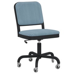 Emeco Navy Officer Swivel Chair in Blue Fabric with Black Powder Coated Frame