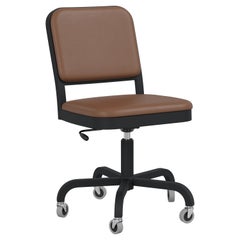 Emeco Navy Officer Swivel Chair in Brown Leather and Black Aluminum Frame