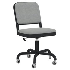 Emeco Navy Officer Swivel Chair in Grey Fabric with Black Powder Coated Frame