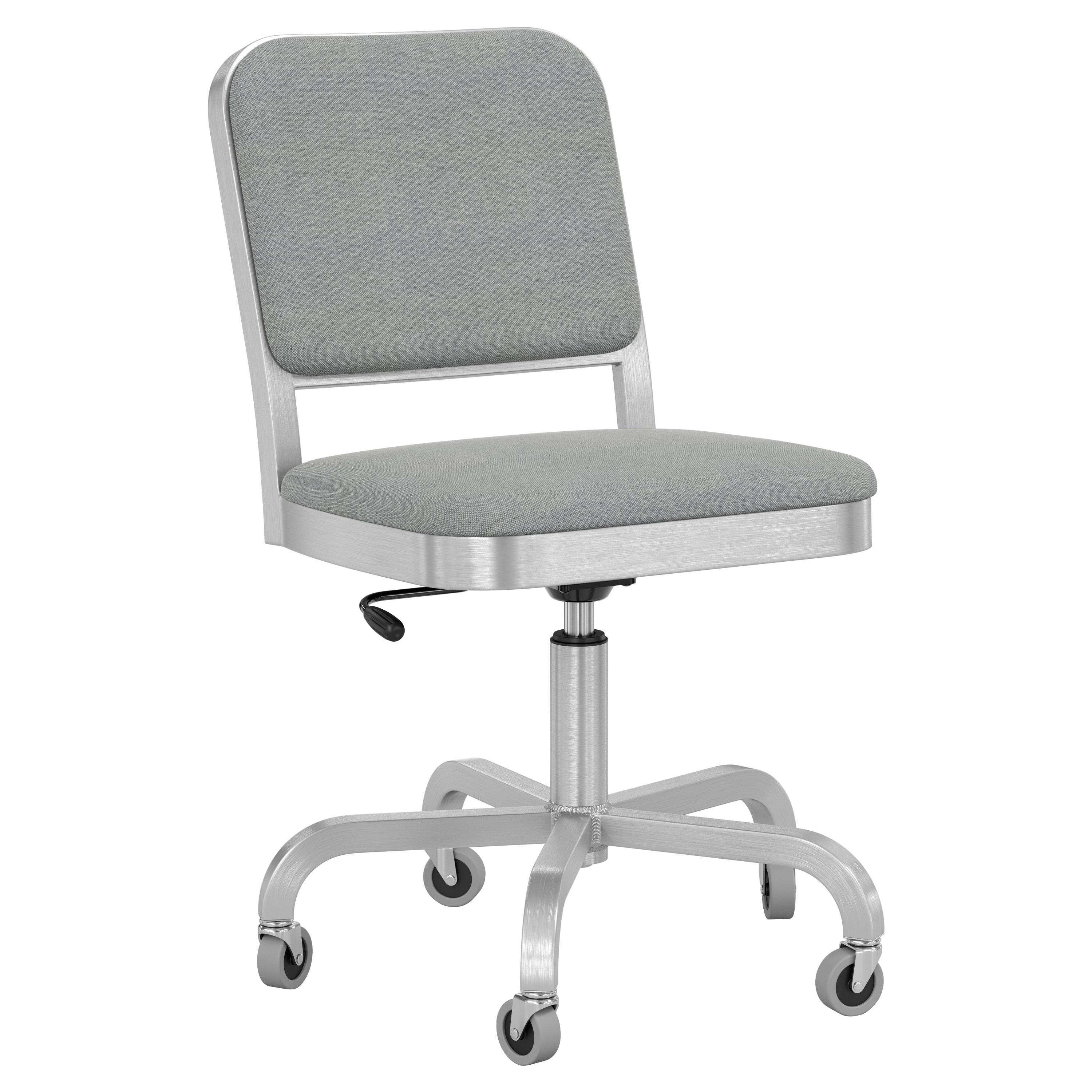 Emeco Navy Officer Swivel Chair in Grey Fabric with Brushed Aluminum Frame For Sale