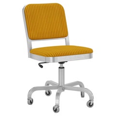 Emeco Navy Officer Swivel Chair in Yellow Fabric and Brushed Aluminum Frame