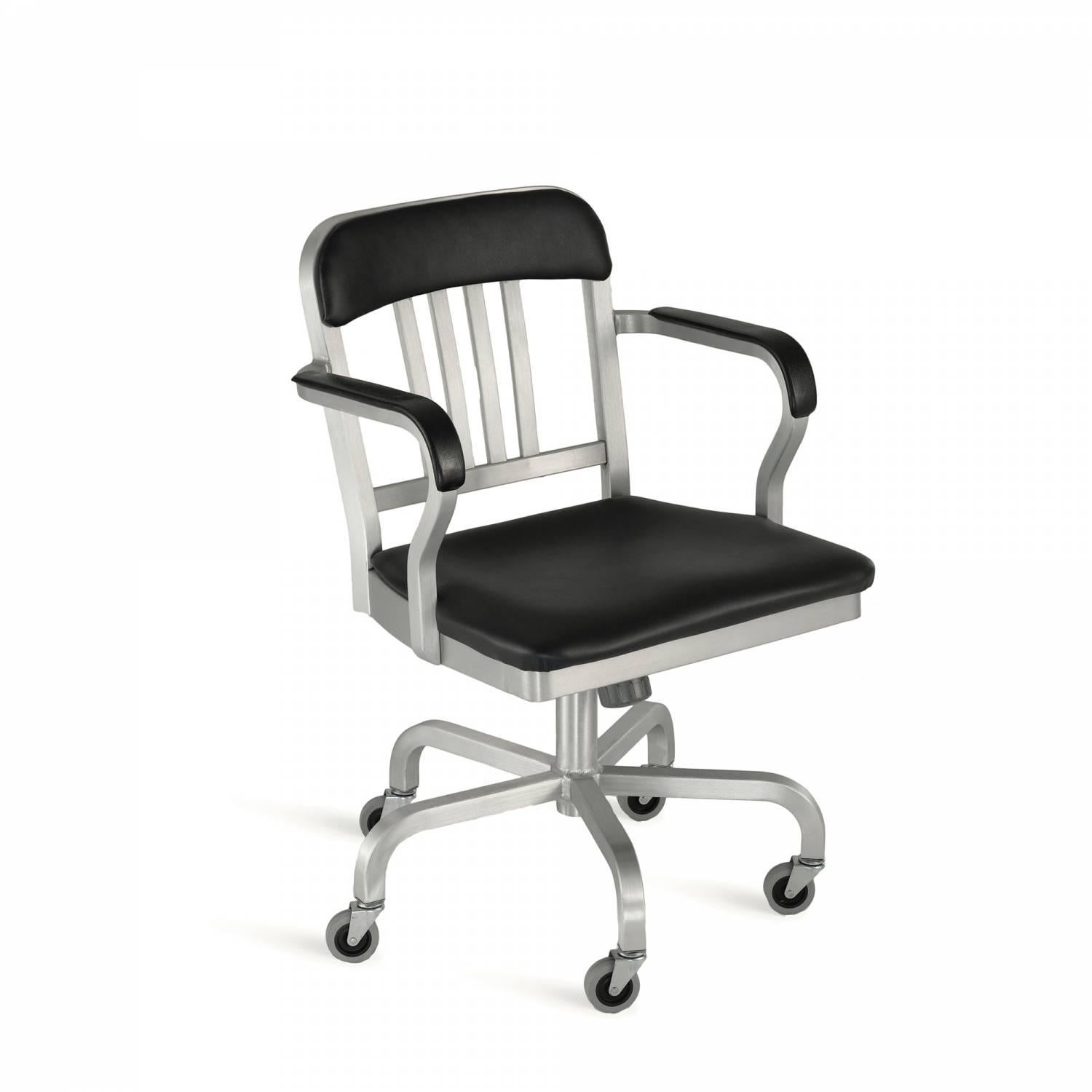 First built for use on submarines in 1944, the Navy Chair has been in continuous Production ever since. With the famous 77 step Process, our craftsmen take soft, recycled aluminum, hand form and weld it- then temper it for strength. Finally, the