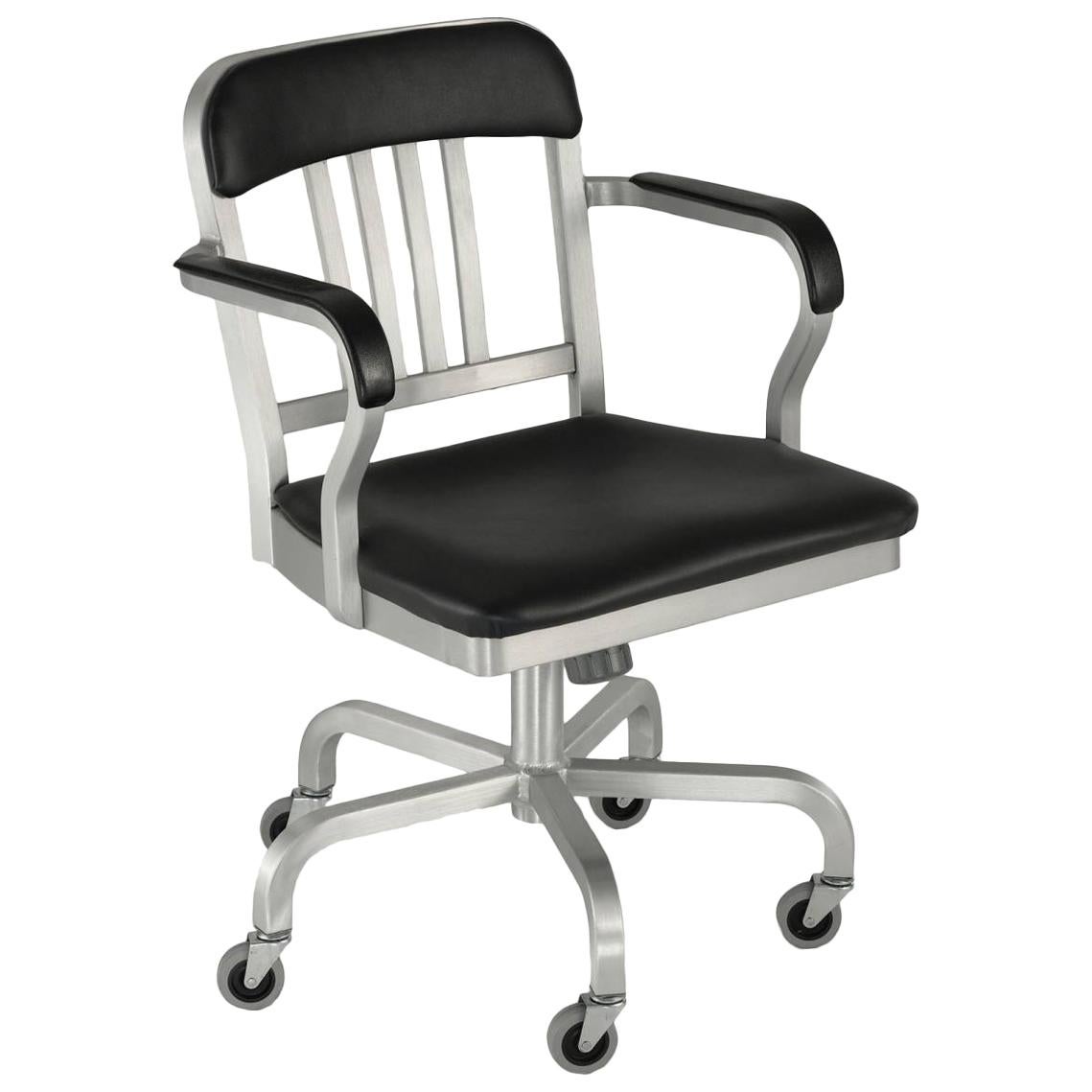 Emeco Navy Swivel Armchair in Brushed Aluminum with Bar Back by Us Navy