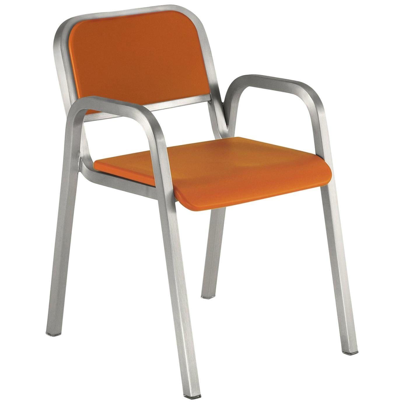 Emeco Nine-0 Armchair in Brushed Aluminum and Orange by Ettore Sottsass