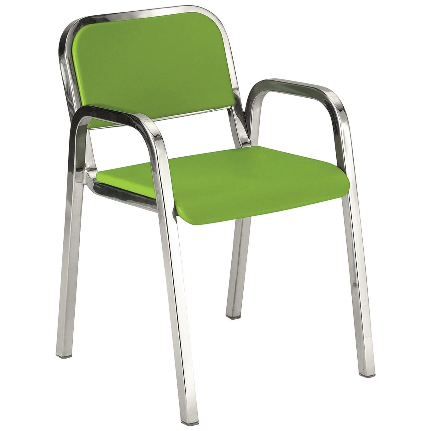 Emeco Nine-0 Armchair in Polished Aluminium and Green by Ettore Sottsass