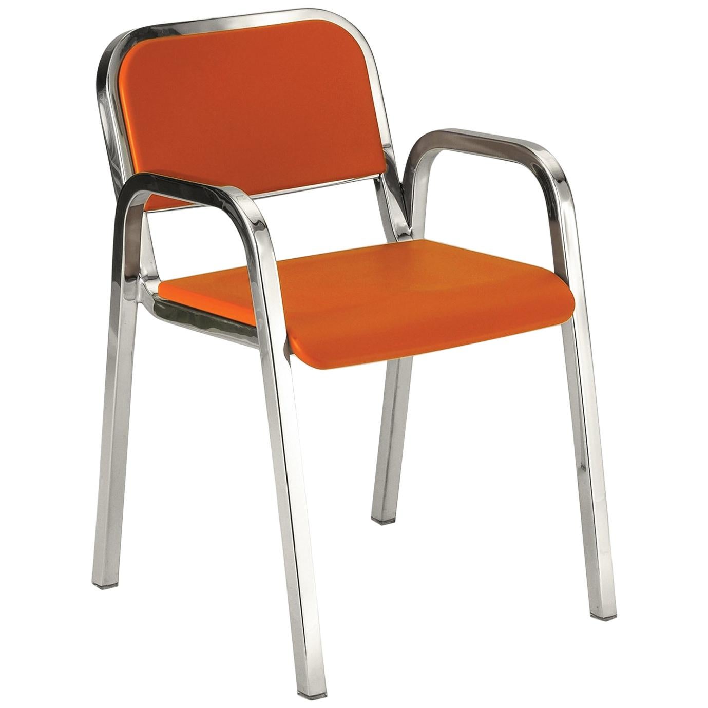 Emeco Nine-0 Armchair in Polished Aluminum and Orange by Ettore Sottsass