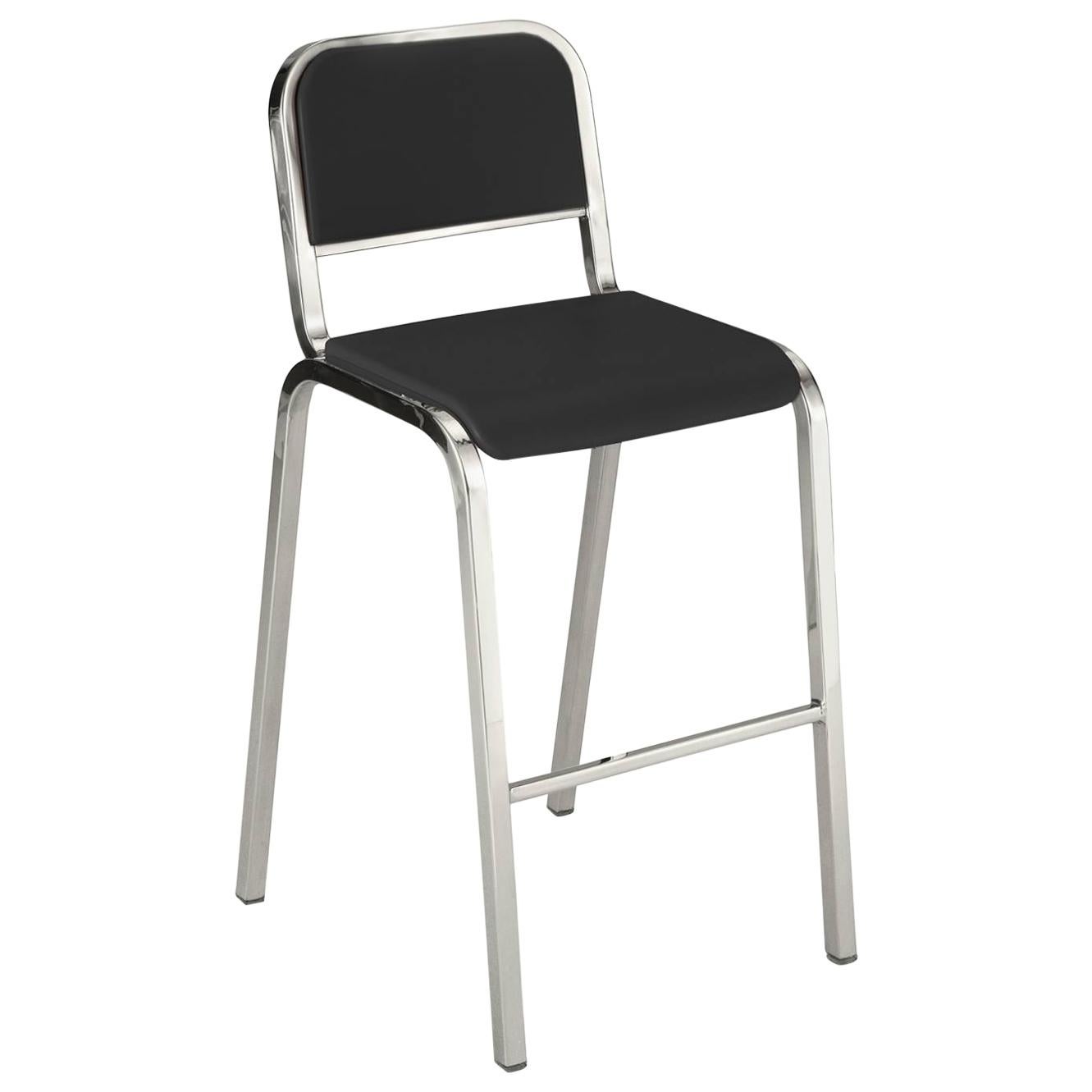 Emeco Nine-0 Barstool in Polished Aluminum and Gray by Ettore Sottsass