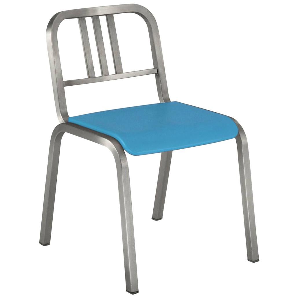 Emeco Nine-0 Chair in Brushed Aluminum W/ Blue Seat by Ettore Sottsass