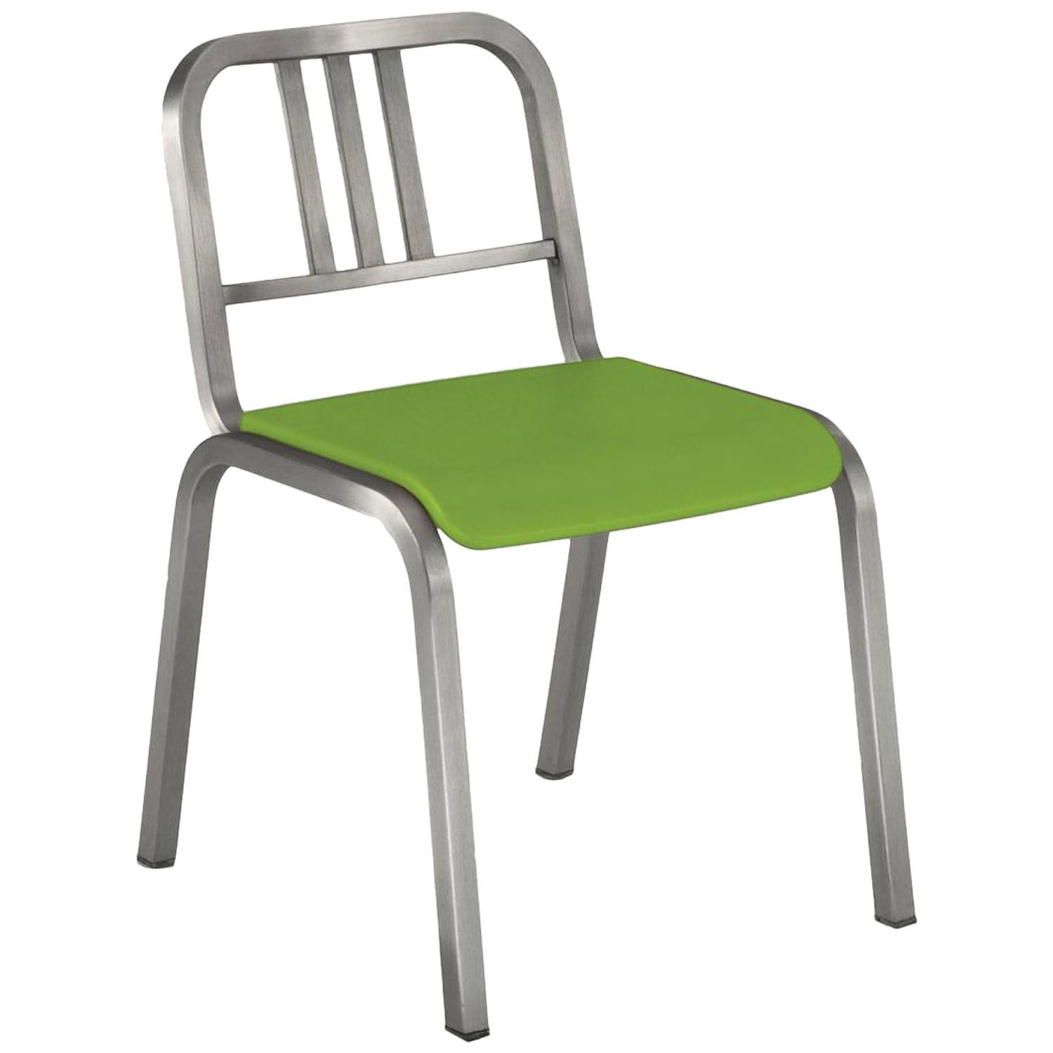 Emeco Nine-0 Chair in Brushed Aluminum with Green Seat by Ettore Sottsass