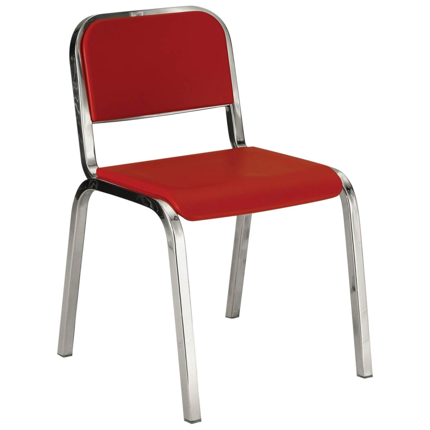 Emeco Nine-0 Chair in Polished Aluminium and Red by Ettore Sottsass