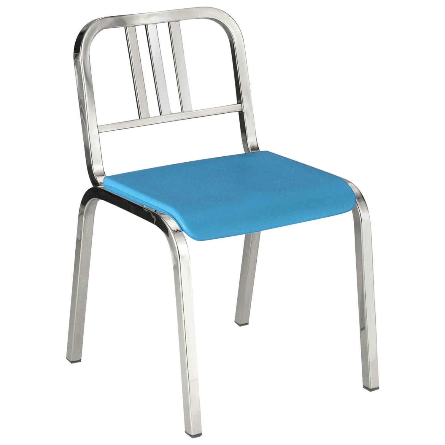 Emeco Nine-0 Chair in Polished Aluminum with Blue Seat by Ettore Sottsass