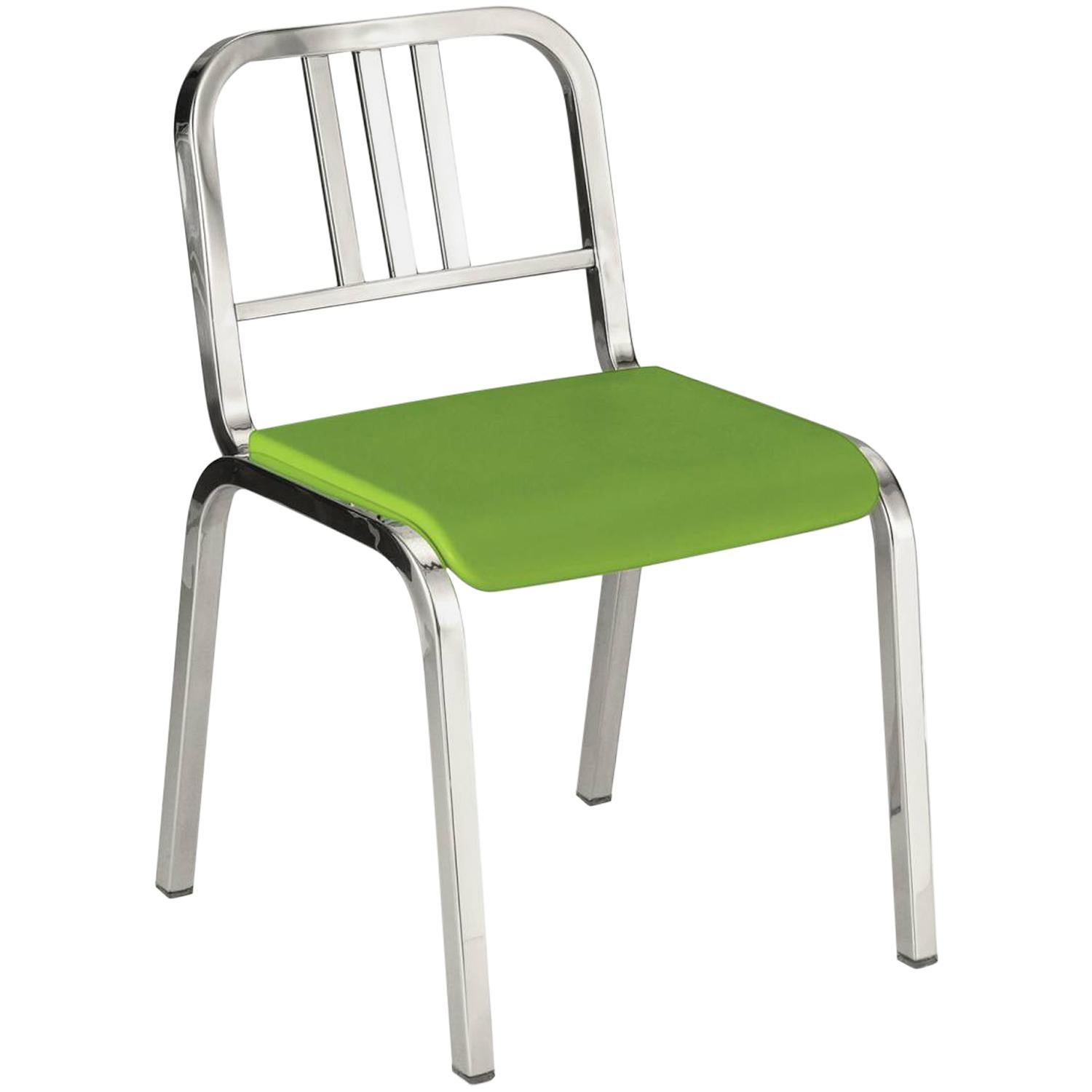 Emeco Nine-0 Chair in Polished Aluminum with Green Seat by Ettore Sottsass