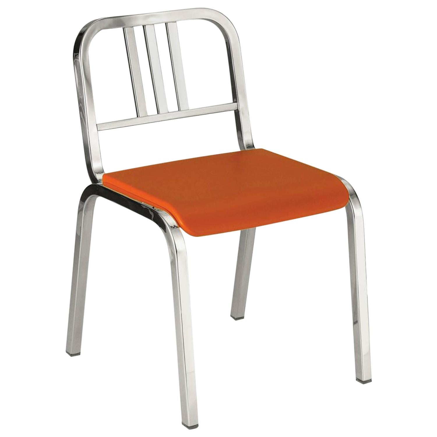 Emeco Nine-0 Chair in Polished Aluminum with Orange Seat by Ettore Sottsass