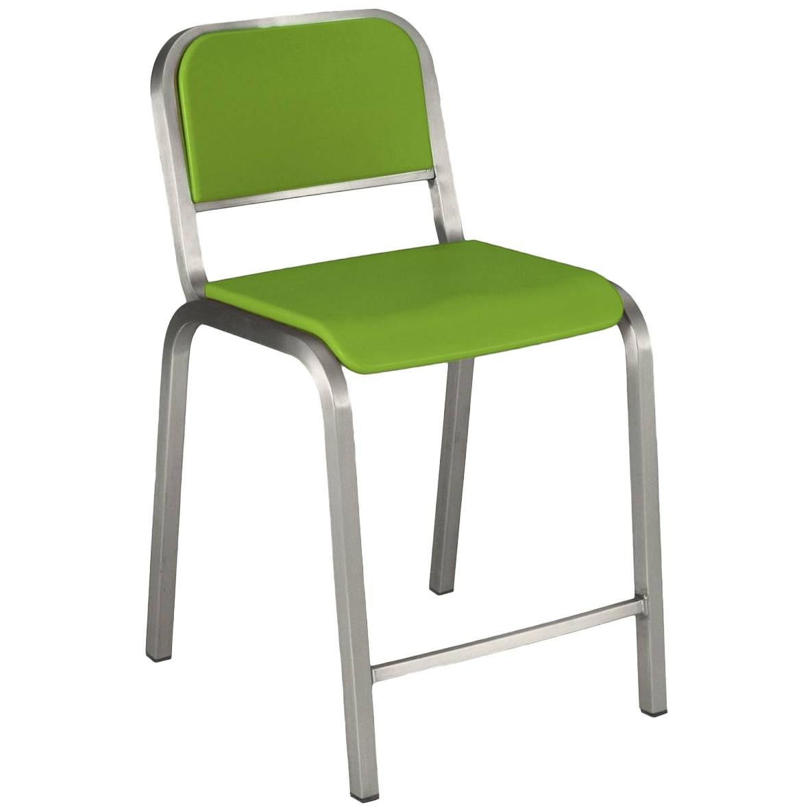 Emeco Nine-0 Counter Stool in Brushed Aluminum and Green by Ettore Sottsass